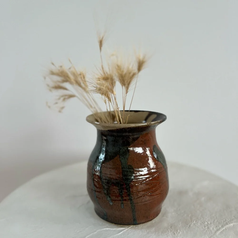 HAND-MADE SIGNED STUDIO POTTERY MID-CENTURY VASE - JAPANDI BOHO MCM‎ STYLE